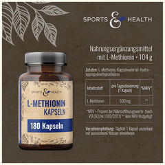 L-metionīna kapsulas - 500 mg dienā - 180 kapsulas - vegāns - bez piedevām