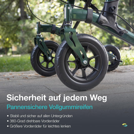 Helavo āra artrīta rollators ar polsterētiem apakšdelmu balstiem - stāvus staigulītis ar necaurduramām cietgumijas riepām lietošanai ārpus telpām - maksimāla mobilitāte un komforts ārpus telpām