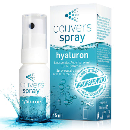 Ocuvers hialurona acu aerosols – ar liposomām – 15 ml acu aerosols sausām acīm – alternatīva acu pilieniem sausām acīm