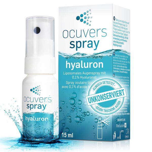 Ocuvers hialurona acu aerosols – ar liposomām – 15 ml acu aerosols sausām acīm – alternatīva acu pilieniem sausām acīm