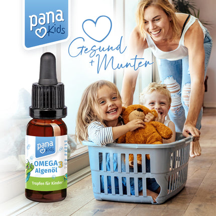PanaKids Omega 3 pilieni bērniem - no 4 gadu vecuma - 100% vegāniski - 20 ml - ar DHA (316 mg) un EPA (158 mg) - Omega 3 bērniem no aļģu eļļas