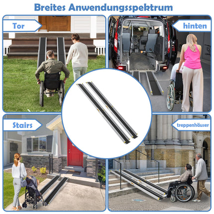 UISEBRT 2 x ratiņkrēslu rampas teleskopiskām ratiņkrēslu rampām, alumīnija piekļuves rampa, regulējama teleskopiskā rampa, celtspēja kāpnēm līdz 300 kg (75,5–122 cm)