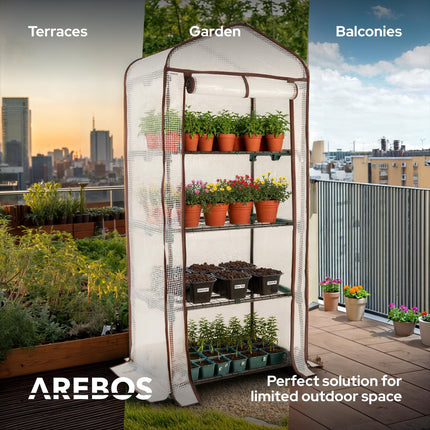 Arebos Premium 4 līmeņu polituneļa siltumnīca - 70 x 50 x 158 cm siltumnīca ar 4 plauktiem - vietu taupoša, augstas kvalitātes audzēšanas māja dārzam, balkonam, stabila un viegli saliekama