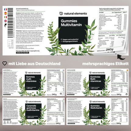 Gummies multivitamīni – 120 augļu gumijas konfektes – dabīga garša – ar 12 vitamīniem un minerālvielām (C vitamīns, D3 vitamīns, biotīns, folskābe, cinks un citi) – ražotas Vācijā un laboratorijā pārbaudītas