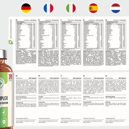 Multivitamīnu tabletes ar augstu devu - 400 mg vitamīnu, minerālvielu un uztura bagātinātāju dienas deva AZ Vitamīni + minerālvielas | Uztura bagātinātājs sievietēm/vīriešiem vegānu multivitamīnu komplekss, VitaBright