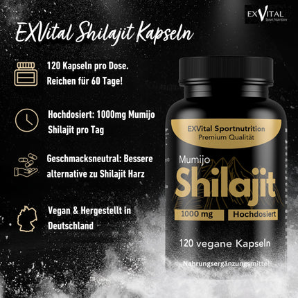 Mumijo Shilajit kapsulas, liela deva 1000 mg dienā, oriģināls no Himalajiem, 120 kapsulas, vegānisks un laboratorijā pārbaudīts