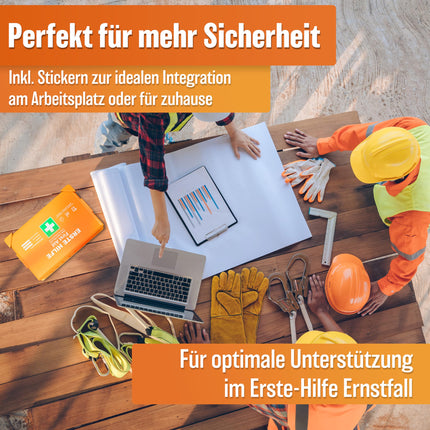 HELDENWERK Erste Hilfe Kasten nach neuer DIN 13157:2021 inkl. Wandhalterung & Aufklebern|Universal Erste Hilfe Koffer für Betrieb, Haushalt oder Gastronomie - Büro Verbandskasten gefüllt, Sanikasten