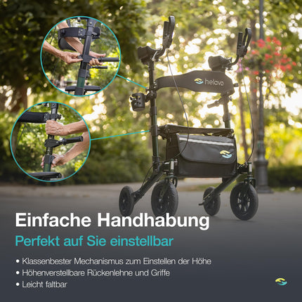 Helavo āra artrīta rollators ar polsterētiem apakšdelmu balstiem - stāvus staigulītis ar necaurduramām cietgumijas riepām lietošanai ārpus telpām - maksimāla mobilitāte un komforts ārpus telpām