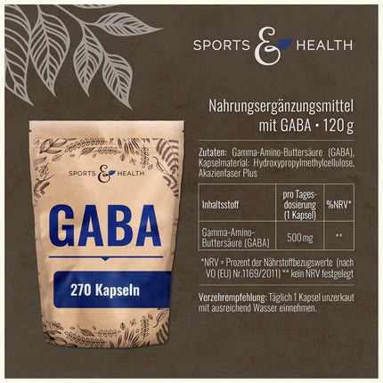 GABA kapsulas ar augstu devu – 500 mg vienā kapsulā – 270 kapsulas pa 500 mg katra – vegāns – gamma aminosviestskābe – GABA augsta deva – 100% dabīgs, bez piedevām – pašu ražots