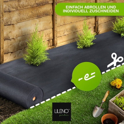 LILENO HOME nezāļu apkarošanas flīsa dārza plēve pret nezālēm 50 m² [50 g/m²] - dārza nezāļu apkarošanas plēve, ūdenscaurlaidīga - plīstizturīga nezāļu apkarošanas flīsa plēve - nezāļu apkarošanas flīsa plēve, UV izturīga [1 m x 50 m]