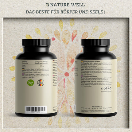 L-arginīns 360 vegānas kapsulas - ar 6000 mg L-arginīna no augu fermentācijas (no kuriem 6000 mg tīra L-arginīna) vienā dienas devā - Bez piedevām - laboratoriski pārbaudīts ar sertifikātu - 100% vegāns