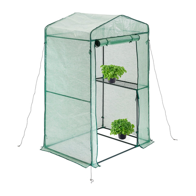 Relaxdays tuneļa tipa siltumnīca, augstums x platums x dziļums: 185 x 125 x 95 cm, iebūvējama siltumnīca ar plauktu, dzelzs un PE, rāvējslēdzējs, zaļa