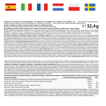 Augstas devas hialuronskābe 200 mg + koenzīms Q10 100 mg uz vegānu kapsulu, 2 mēnešu kurss, augsta biopieejamība, zema molekulmasa: 500–700 kDa, uztura bagātinātājs bez liekām piedevām