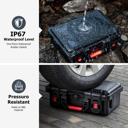 Pārnēsājams, ūdensizturīgs cietais futrālis DJI Flip Fly More Combo dronam, kurā var ievietot 7 akumulatorus, RC2/RC-N3 tālvadības pulti, uzlādes staciju, 65 W lādētāju, FLip dronu un citus piederumus.