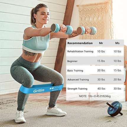 Gritin fitnesa lentes [5 gabalu komplekts] Pretestības lentes ar 5 līmeņiem, 100% lateksa fitnesa lentes pretestībai ar vācu vingrinājumu instrukcijām un pārnēsāšanas somu, vingrošanas lente muskuļu veidošanai, jogai, Pilates