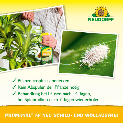 Neudorff Promanal AF New Scale and Mealybug Free – apkaro zvīņas un miltu blaktis, kā arī zirnekļu ērces uz cietlapu dekoratīvajiem augiem, piemēram, oleandriem un olīvām, 500 ml, krāsains