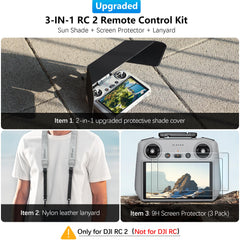 FPVtosky Mini 4 pro RC 2 magnētiskais saules aizsargs I kursorsviras aizsargs I ekrāna aizsargs - 3 vienā RC-2 tālvadības pults aksesuārs DJI Mini 4 Pro/Air 3/Flip, pilns ēnojums (RC-2 saules aizsarga komplekts)