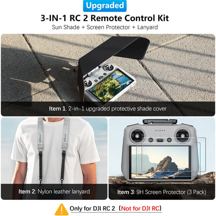 FPVtosky Mini 4 pro RC 2 magnētiskais saules aizsargs I kursorsviras aizsargs I ekrāna aizsargs - 3 vienā RC-2 tālvadības pults aksesuārs DJI Mini 4 Pro/Air 3/Flip, pilns ēnojums (RC-2 saules aizsarga komplekts)