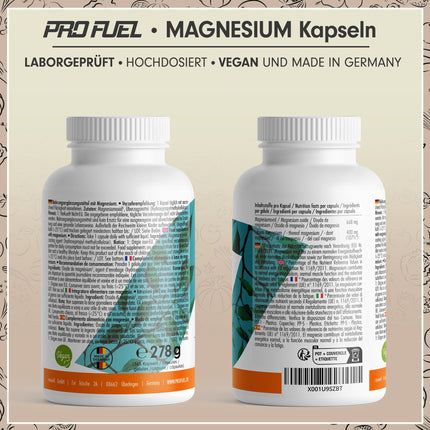 Magnija kapsulas 365x (1 gads) - 668 mg magnija oksīda, no kuriem 400 mg elementārā magnija vienā kapsulā - ļoti augsts magnija saturs (60%) - optimāli augsta deva - laboratoriski pārbaudīts ar sertifikātu - 100% vegāns