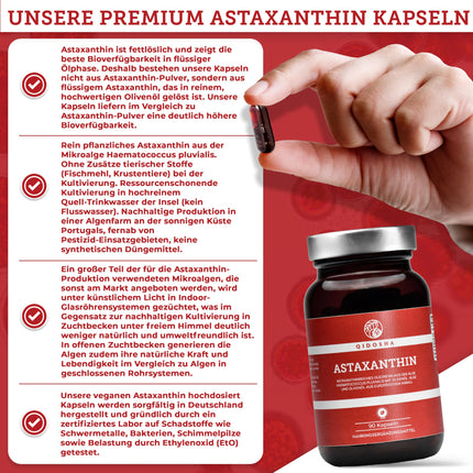QIDOSHA® astaksantīns 12 mg no ES izejvielām un olīveļļas, 90 gab./burciņā, 12 mg lielas astaksantīna devas vienā kapsulā, šķidrs astaksantīns ar lielu devu no Portugāles aļģu audzēšanas