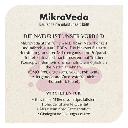 MikroVeda Life PUR 1l, bioloģiskais fermentu dzēriens, 33 baktēriju celmi, superaktivēts, ļoti pieejams šūnām, bioloģiski pieejams, vegāns, neapstrādāts, sertificēts ražotājs