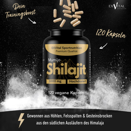 Mumijo Shilajit kapsulas, liela deva 1000 mg dienā, oriģināls no Himalajiem, 120 kapsulas, vegānisks un laboratorijā pārbaudīts