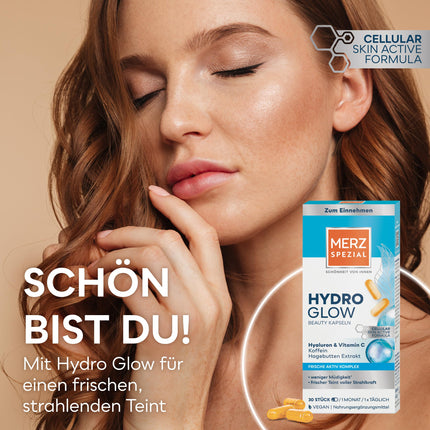Merz Spezial Hydro Glow skaistuma kapsulas – 1 x 30 kapsulas – vegānisks uztura bagātinātājs ar hialuronskābi un C vitamīnu – skaistumkopšanas rutīna jūsu ādai – skaistums no iekšienes