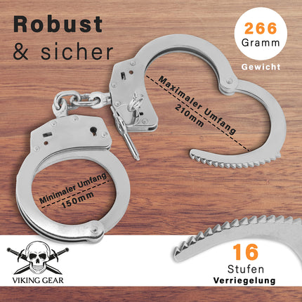VIKING GEAR® oriģinālie profesionālie rokudzelži, kas izgatavoti no rūdīta tērauda sudraba krāsā ar 2 atslēgām - valdības kvalitāte - drošības aksesuāri - rokudzelžu sekss - rokudzelžu sekss