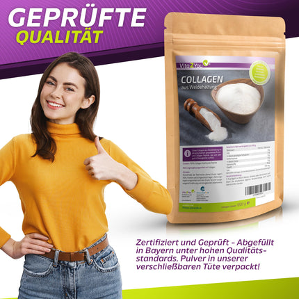 Vita2You kolagēna pulveris 1kg - bioaktīvs kolagēns - 100% Solugel® - no zāli barotām saimniecībām - 1. un 3. tipa peptīdu hidrolizāts - olbaltumvielas - 1000g - augstākā kvalitāte