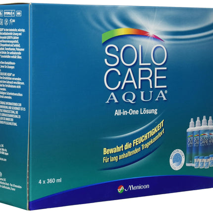 Solocare Aqua kopšanas līdzekļu sistēmas iepakojums (4 x 360 ml) mīkstajām kontaktlēcām | 360 ml (4 iepakojums)