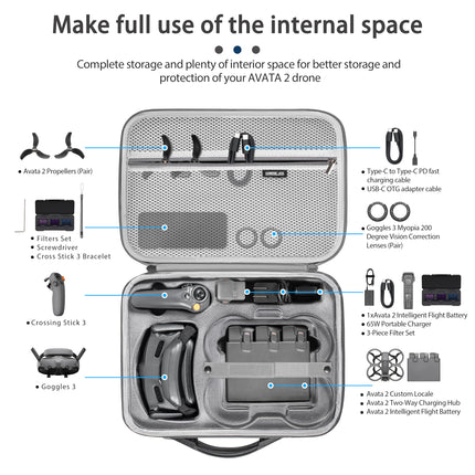 STARTRC Avata 2 Bag pārnēsājama ceļojumu soma DJI Avata 2 ar brillēm 3/divvirzienu uzlādes dokstacija, uzglabāšanas soma DJI RC Motion 3/inteliģentais lidojuma akumulators
