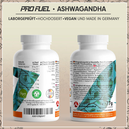 Ašvagandhas kapsulas 120x - 600 mg Ašvagandhas KSM-66® dienā - Ašvagandhas komplekss ar magniju, cinku un B6 vitamīnu - bez nevēlamām piedevām - laboratoriski pārbaudīts