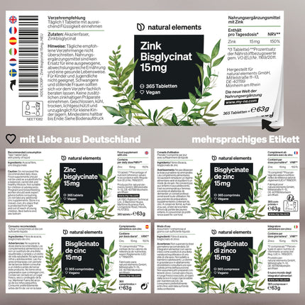 Cinks 15 mg – 365 tabletes – labi panesams cinka bisglicināts (cinka helāts) – vegāns, lielas devas, bez nevajadzīgām piedevām – ražots Vācijā un laboratoriski pārbaudīts