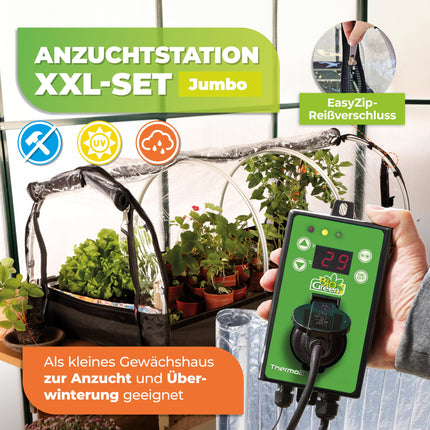 Bio Green XXL iekštelpu siltumnīca Jumbo | Komplektā ietilpst sildīšanas paklājiņš un digitālais termostats | Izturīgs alumīnija rāmis | Pavairošanas kaste G 130 x P 60 x A 50 cm