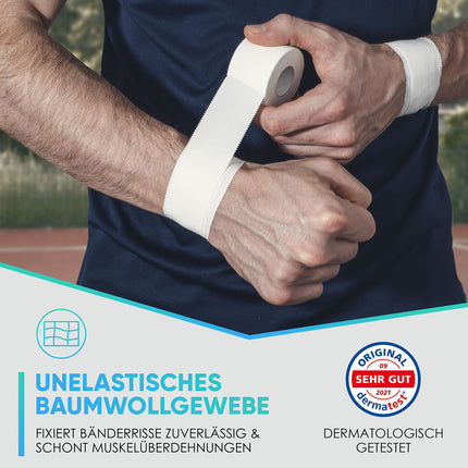 Health Press® sporta lente — 12 lentes ruļļi (3,8 cm x 10 m) — balta sporta lente — noplēšama profesionāla sporta lente — sporta lente visiem sporta veidiem