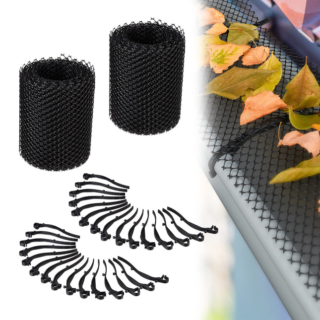 Relaxdays notekcauruļu lapu aizsargi, 2 gabalu komplekts, 6 m x 15 cm katrs, plastmasas lapu uztvērējs, 12 m lapu aizsargrežģis, melns