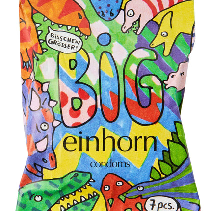 Einhorn prezervatīvi - 7 gabali nedēļas devai - XL izmērs 57 mm - vegāna, bezhormonu kontracepcija bez ķīmiskām vielām - dabīgs lubrikants - ilgtspējīgi un droši