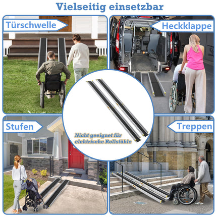 YRHome 2X teleskopiskā ratiņkrēslu rampa 107–183 cm regulējama teleskopiskā rampa ar neslīdošu un pārnēsājamu teleskopisko rampu līdz 300 kg manuāliem ratiņkrēsliem, alumīnija rampa kāpnēm un sliekšņiem
