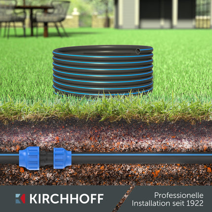 Kirchhoff ūdensvada caurule dārza apūdeņošanai 25 mm x 12,5 m | PE caurule sprinkleru sistēmai | HDPE cauruļu ieguldīšana | DVGW | Dzeramā ūdens caurule | Ražots ES
