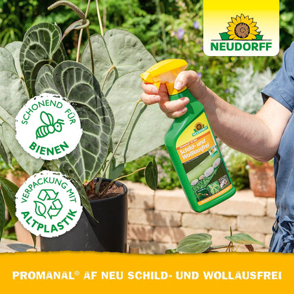Neudorff Promanal AF New Scale and Mealybug Free – apkaro zvīņas un miltu blaktis, kā arī zirnekļu ērces uz cietlapu dekoratīvajiem augiem, piemēram, oleandriem un olīvām, 500 ml, krāsains