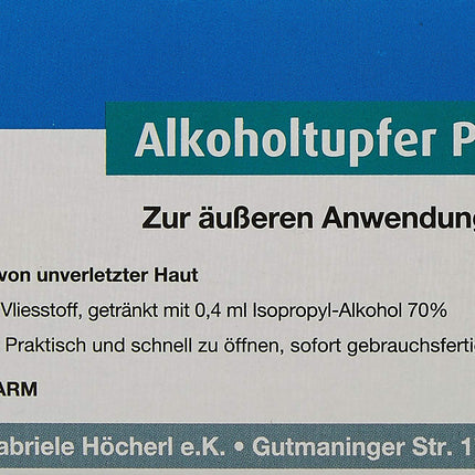 Höga-Pharm Premium spirta tamponi, ārīgai lietošanai, plīstizturīgi, gatavi lietošanai, divslāņu, 1 iepakojums (1 x 100 gab.)