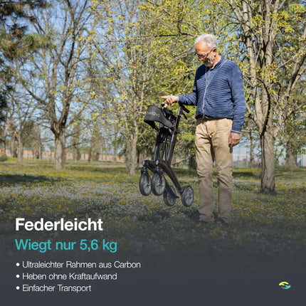 Helavo īpaši vieglais oglekļa šķiedras rollators – tikai 5,6 kg – viegls rollators, kas izgatavots no oglekļa šķiedras – ergonomisks dizains vertikālai stājai, salokāms un manevrējams – ideāli piemērots lietošanai iekštelpās un ārā