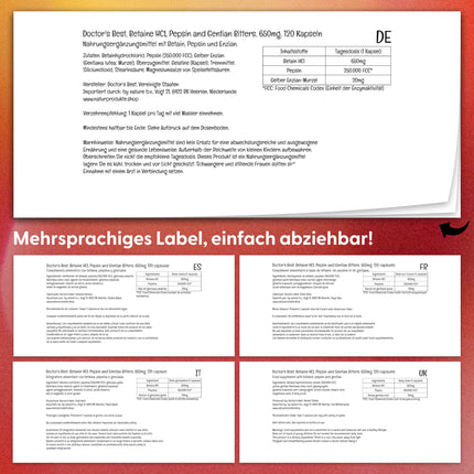 DOCTOR'S BEST betaīna hidrohlorīds ar pepsīnu un rūgto genciānu, 650 mg, 120 mīkstās kapsulas, augsta deva, laboratoriski pārbaudīts, bez sojas, bez glutēna, bez ĢMO, 113 g