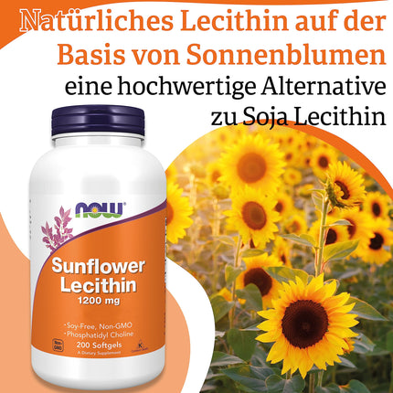 Now Foods, saulespuķu lecitīns, 1200 mg, 200 mīkstās kapsulas, laboratoriski pārbaudītas, bez glutēna, bez sojas