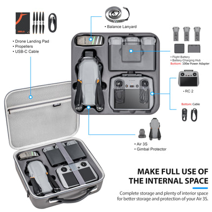 STARTRC Air 3S pārnēsāšanas soma, pārnēsājama ceļojumu soma, pārnēsāšanas soma DJI Air 3S Fly More Combo, RC2/RC/RC-N3/N2 kontroliera uzglabāšanas vieta DJI Air 3S piederumiem, akumulatora uzlādes centrmezgls