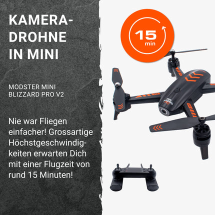 MODSTER Mini Blizzard Pro FPV drons ar 4K kameru | 170 g | 2,4 GHz | RTF kvadrokopters ar žestu vadību un objektu izsekošanu | HD ieraksts un FPV kamera ar mobilā tālruņa pārraidi | 15 minūšu lidojuma laiks
