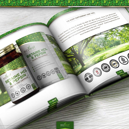 Ezyleaf betaīna hidrohlorīds pepsīns 680 mg | 120 vegāniskas betaīna HCL kapsulas | Betaīna hidrohlorīds ar pepsīnu | Gremošanas enzīmi | Bez mākslīgām sastāvdaļām | ISO sertificēts, bez glutēna un ĢMO | No Lielbritānijas