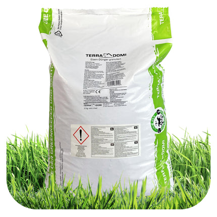 TerraDomi dzelzs mēslojums 25 kg apm. 1000 m² | Turbomēslojums, kas pielāgots zālieniem ar sūnām | Granulēts, piemērots izkliedētājiem un bez putekļiem