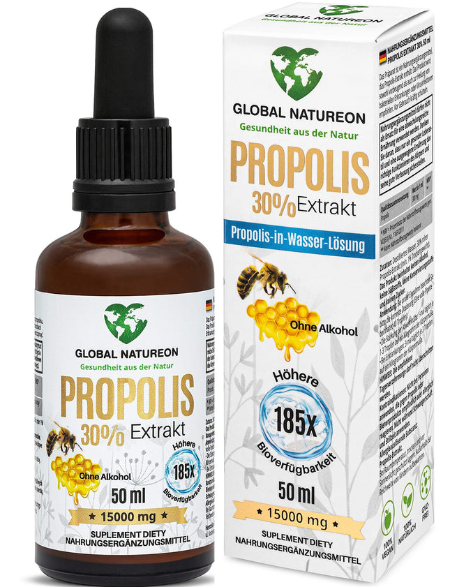 Propolisa ūdens šķīduma ekstrakts 30% bez spirta, liela pudele 50 ml, tinktūra piemērota bērniem un dzīvniekiem, polifenoli, flavonoīdi un bioflavonoīdi, 100% dabīgs, bez spirta