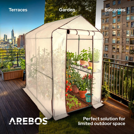 Arebos Premium plēves siltumnīca ar 2 līmeņiem - 120 x 186 x 190 cm siltumnīca ar plauktiem - vietu taupoša, augstas kvalitātes siltumnīca dārziem un balkoniem, stabila un viegli saliekama